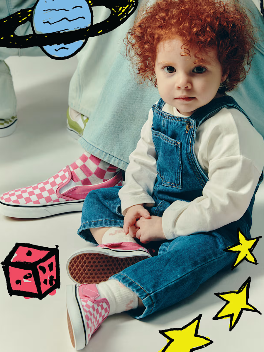 Tenisówki Baby wsuwane Slip-On V Checkerboard Pink