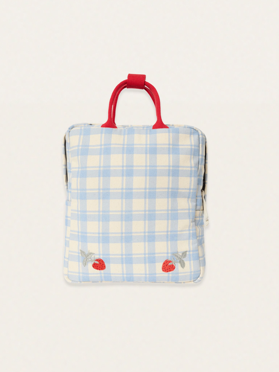 Plecak z bawełny organicznej Plaid Sky Blue
