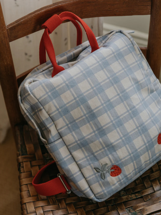 Plecak z bawełny organicznej Plaid Sky Blue