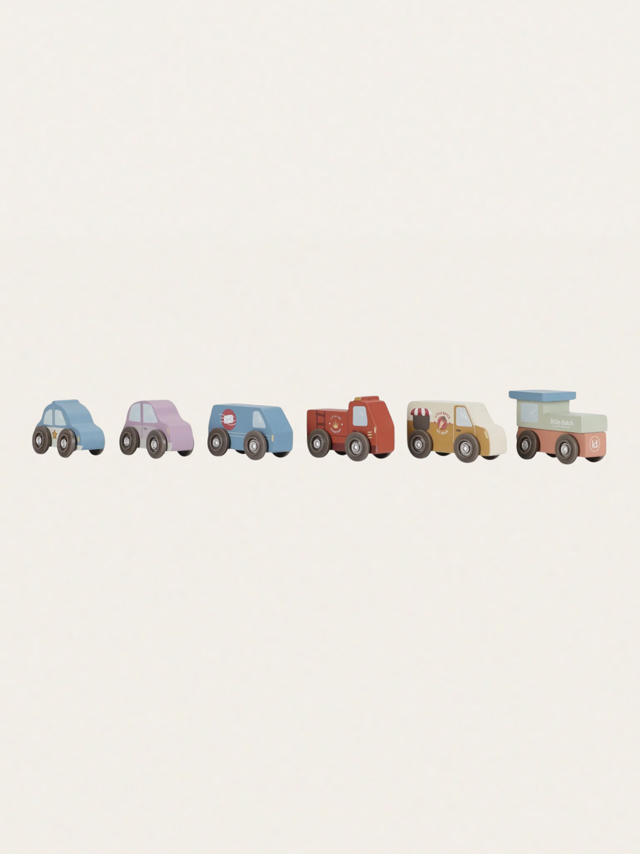 Wieża do układania + 6 drewanianych autek