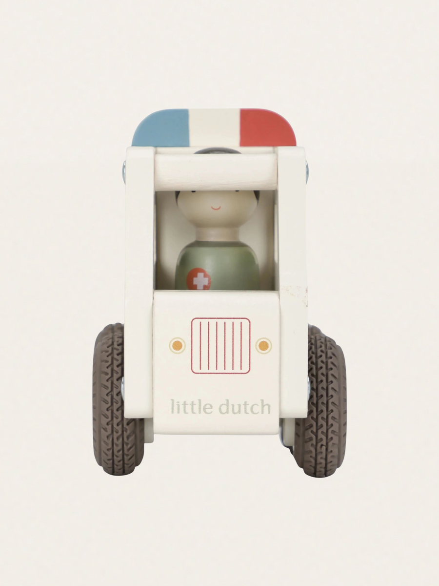 Drewniane autko z ludzikiem - Ambulans