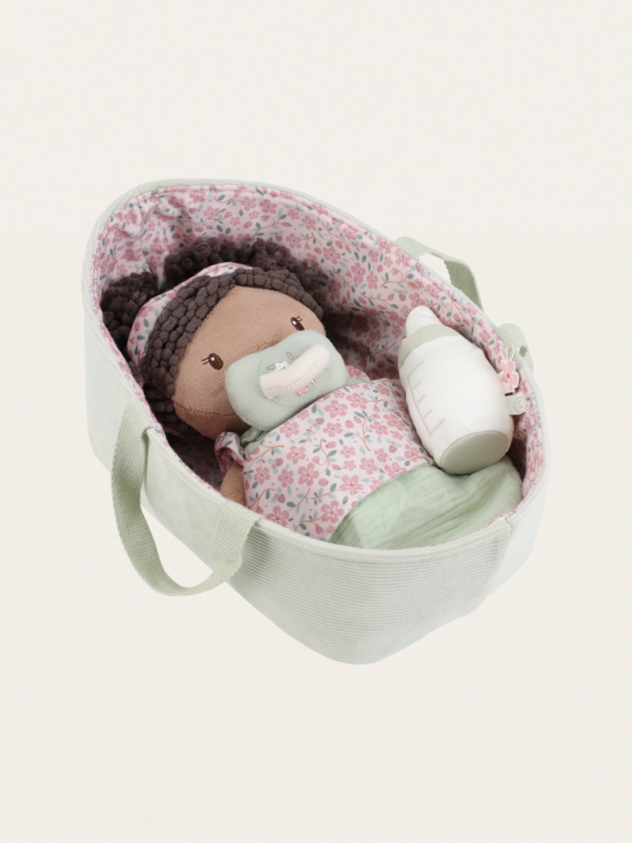 Miękka lalka Baby Evi w nosidełku z akcesoriami