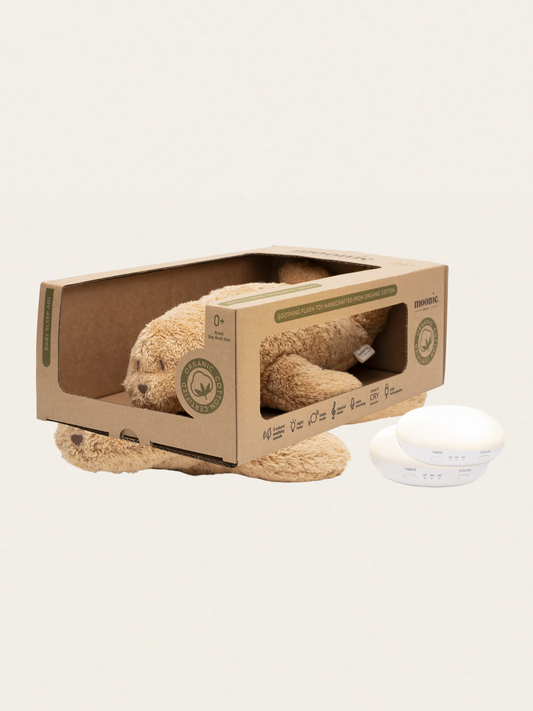 Szumiąca foka Moonie Organic z lampką nocną - Cappuccino