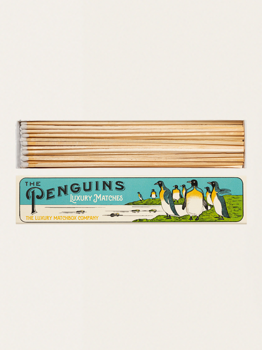 Długie zapałki w eleganckim pudełku vintage - The Penguins