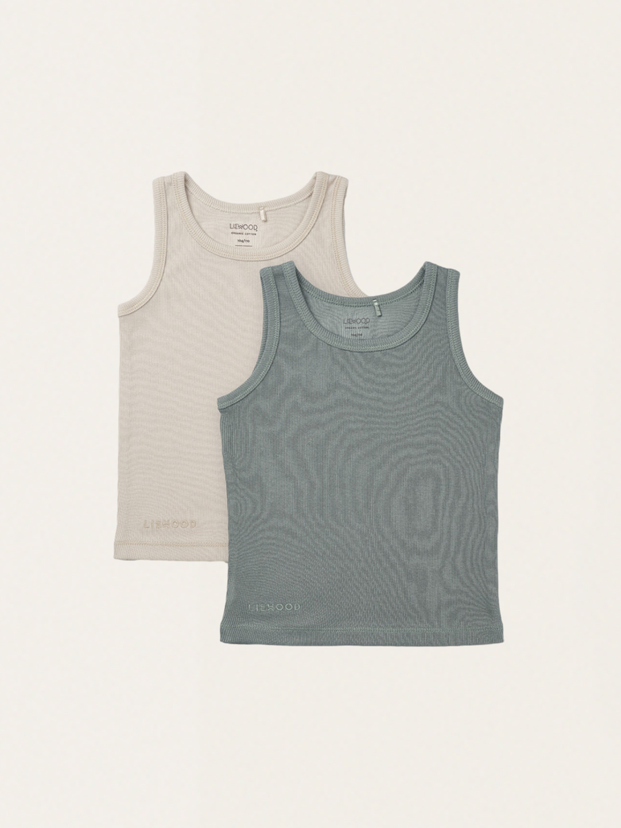 Set aus zwei Baumwoll-T-Shirts, Farbmix aus Blaunebel und Sand.