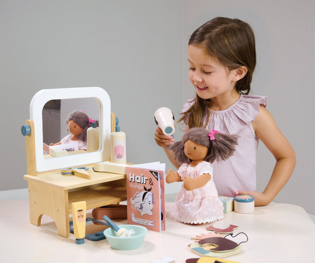 Wooden dressing table - hairdressing salon with accessories