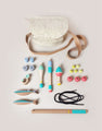 Fishing kit in a felt bag
