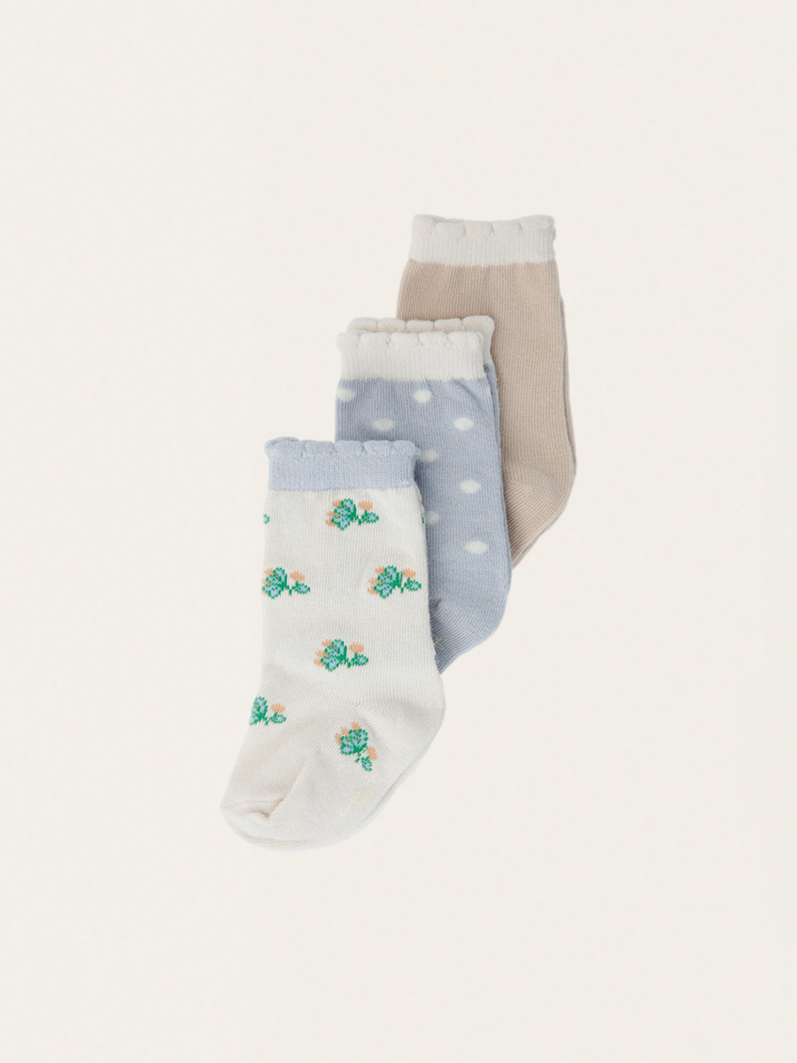 Frill Flower Socks Cotton Socks Set - 3 pcs.