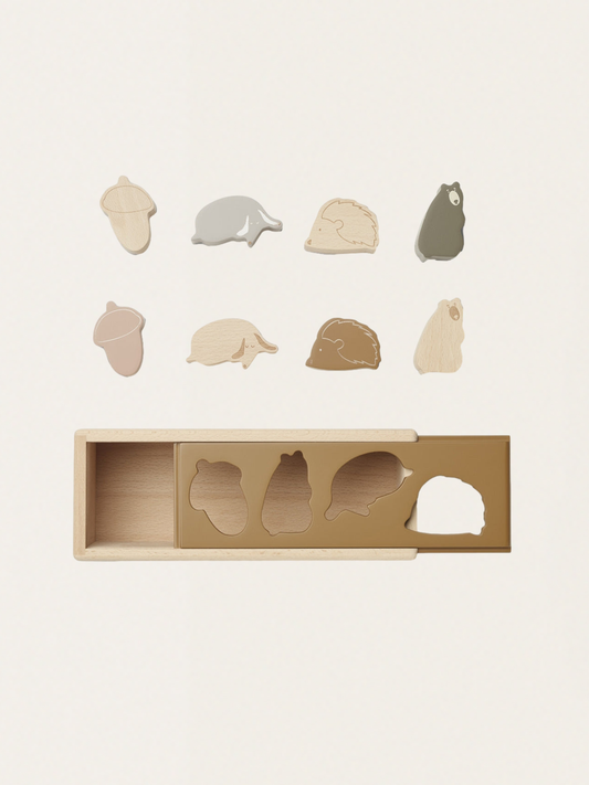 Freundschafts-Sortierspielzeug aus Holz, goldfarbenes Karamell
