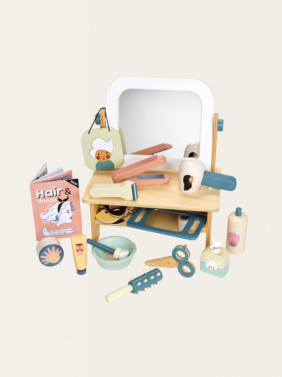 Wooden dressing table - hairdressing salon with accessories